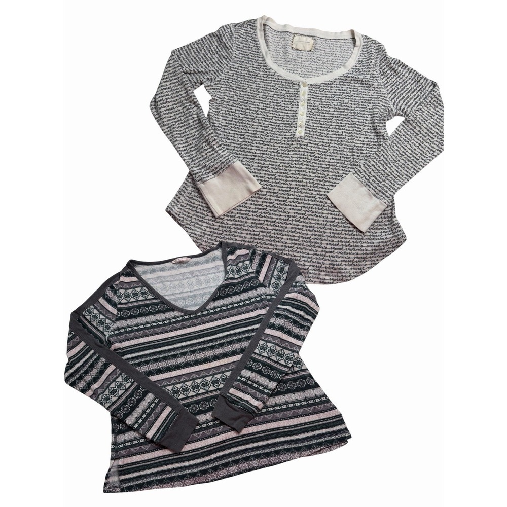 Y2K Victoria's Secret Thermal Pajama Tops BUNDLE Waffle Knit Henley PJs Large